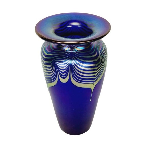 VTG Steven Correia Pulled Feather Iridescent Vase Artist Proof Signed Dated 10" - Picture 8 of 16